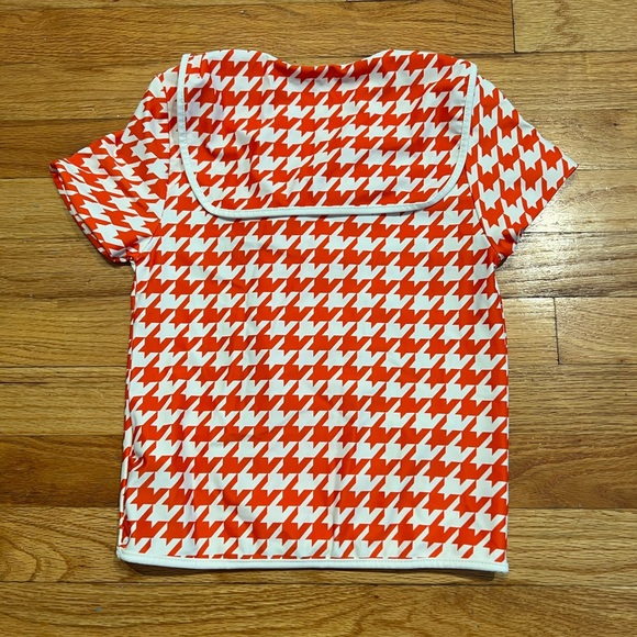Red houndstooth rashguard sailor top with a horse size 128-134 (7-9yo) - Picture 6 of 8
